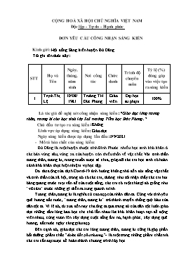 Đơn công nhận Sáng kiến Giáo dục lòng tương thân, tương ái cho học sinh Lớp 3A3 trường Tiểu học Đức Phong