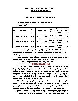 Đơn công nhận Sáng kiến Khơi dậy niềm đam mê sáng tạo, nghiên cứu khoa học kĩ thuật cho học sinh ở trường THCS Lý Tự Trọng