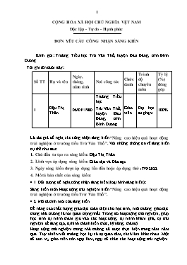 Đơn công nhận Sáng kiến Nâng cao hiệu quả hoạt động trải nghiệm ở trường Tiểu học Trừ Văn Thố