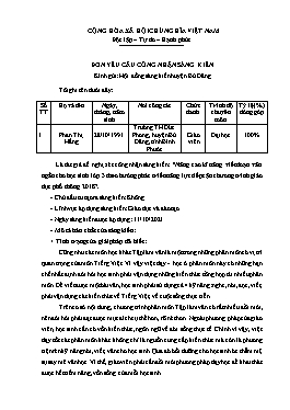 Đơn công nhận Sáng kiến Nâng cao kĩ năng viết đoạn văn ngắn cho học sinh Lớp 3 theo hướng phát triển năng lực tiếp cận chương trình Giáo dục phổ thông 2018