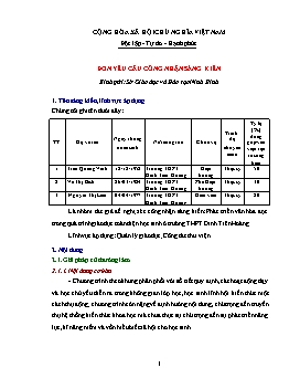 Đơn công nhận Sáng kiến Phát triển văn hóa đọc trong quá trình giáo dục toàn diện học sinh ở trường THPT Đinh Tiên Hoàng