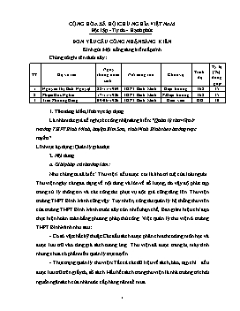 Đơn công nhận Sáng kiến Quản lý thư viện ở trường THPT Bình Minh, huyện Kim Sơn, tỉnh Ninh Bình theo hướng trực tuyến