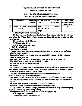 Đơn công nhận Sáng kiến Sử dụng phương pháp dạy học theo góc trong giảng dạy 