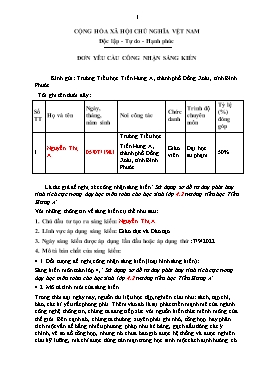 Đơn công nhận Sáng kiến Sử dụng sơ đồ tư duy phát huy tính tích cực trong dạy học môn Toán cho học sinh Lớp 4.2 trường Tiểu học Tiến Hưng A