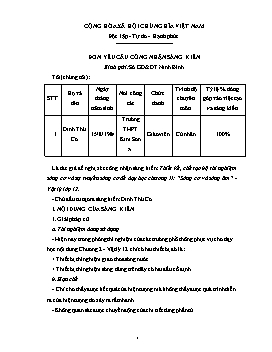 Đơn công nhận Sáng kiến Thiết kế, chế tạo bộ thí nghiệm sóng cơ và sự truyền sóng cơ để dạy học Chương II Sóng cơ và sóng âm - Vật lý Lớp 12