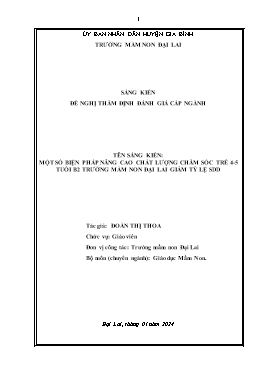 Đơn công nhận SKKN Một số biện pháp nâng cao chất lượng chăm sóc trẻ 4-5 tuổi B2 trường mầm non Đại Lai giảm tỷ lệ SDD