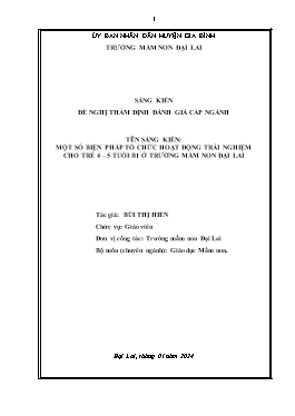 Đơn công nhận SKKN Một số biện pháp tổ chức hoạt động trải nghiệm cho trẻ 4-5 tuổi B1 trường Mầm non Đại Lai