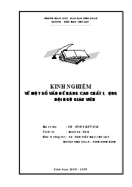 Sáng kiến kinh nghiệm Một số vấn đề nâng cao chất lượng đội ngũ giáo viên