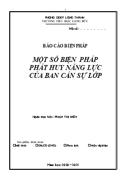 Sáng kiến kinh nghiệm Phát huy năng lực của ban cán sự lớp trong công tác chủ nhiệm